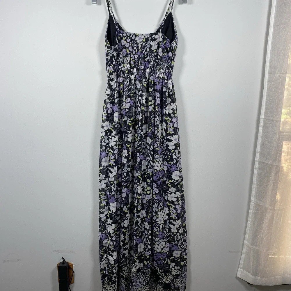 ROULETTE Smocked Black Purple Floral Dress Sz M Y2K Fairy Grunge Whimsigoth Maxi